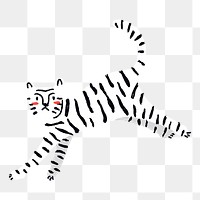 Tiger doodle png sticker, white animal in cute design on transparent background