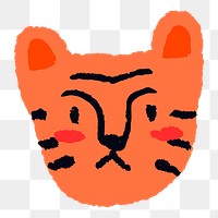 Tiger doodle png sticker, orange animal in cute design on transparent background