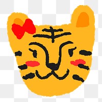 Tiger doodle png sticker, yellow animal in cute design on transparent background