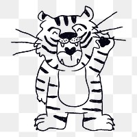 Black tiger png, animal doodle sticker, 2022 Chinese horoscope