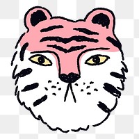 Pink tiger png, animal doodle sticker, 2022 Chinese horoscope