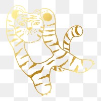 Gold tiger png, animal doodle sticker, 2022 Chinese horoscope