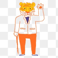 Chinese tiger png year clipart, orange doodle on transparent background