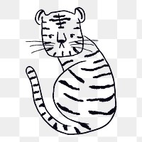 Black tiger png, animal doodle sticker, 2022 Chinese horoscope