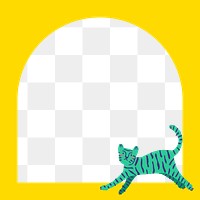 Tiger doodle png frame, transparent background, yellow animal, arched shape