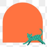 Tiger doodle png frame sticker, orange animal, arched shape