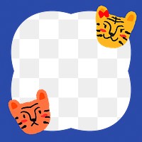 Cute tiger png frame, transparent background, blue animal illustration