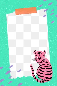 Sticky note png frame, transparent background, tiger doodle