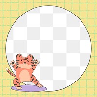 Chinese tiger png frame, transparent background with grid pattern