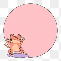 Tiger circle png frame sticker, pink animal doodle