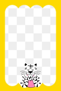 White tiger png yellow frame background, animal doodle