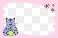 Funky tiger png frame, transparent background, pink doodle