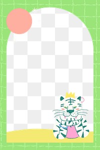 Aesthetic tiger png doodle frame, transparent background, cute design