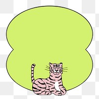 Cute tiger png frame sticker, green animal illustration