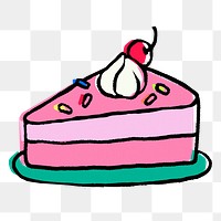 Cake slice png sticker, food doodle on transparent background