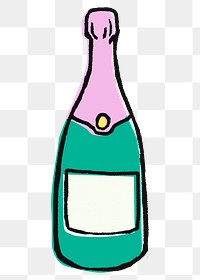 Champagne bottle png sticker, celebration drinks doodle on transparent background