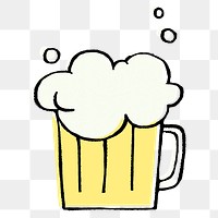 Cold beer png sticker, cute alcoholic drinks doodle on transparent background