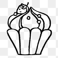 Strawberry cupcake png sticker, dessert doodle on transparent background