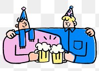 Friends drinking png beer, reunion party doodle on transparent background