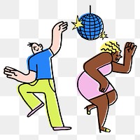 Disco couple png sticker, party doodle on transparent background