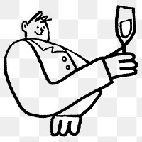 Man png holding champagne glass, doodle illustration collage element