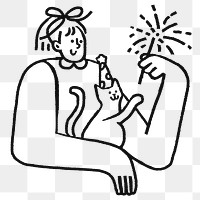 Woman png holding sparkler, new year celebration doodle clipart