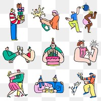 Festive party doodle png sticker, celebration cartoon set