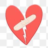 Png bandage heart sticker, cute emoji collage element, transparent background