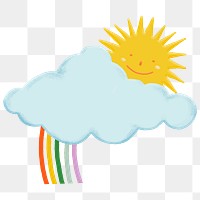 Png sunshine collage element, emoji sticker, hand drawn, transparent background