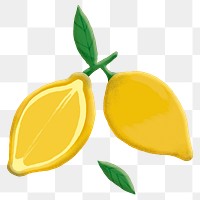 Png lemon collage element, emoji sticker, hand drawn, transparent background