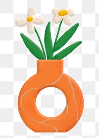 Png flowers in vase collage element, emoji sticker, hand drawn, transparent background