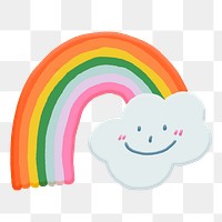 Png rainbow collage element, emoji sticker, hand drawn, transparent background