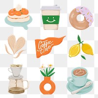 Png lifestyle element collection, emoji sticker, hand drawn, transparent background