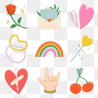 Cute png doodle lifestyle sticker set, emoji collage element, transparent background