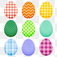 Colorful Easter png eggs, simple patterns design set