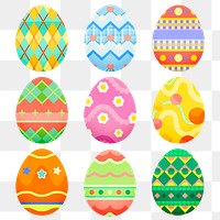 Abstract png Easter eggs sticker, colorful pattern design set