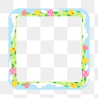 Cute Easter png frame, square shape in festive design on transparent background