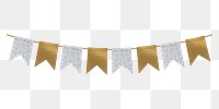 Silver gold party flag png decoration element, transparent background