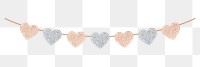 Png glitter hearts banner clipart, celebration sticker design