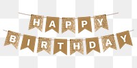 Png happy birthday banner sticker, gold design