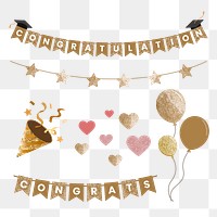 Gold congratulations png decoration element set, transparent background