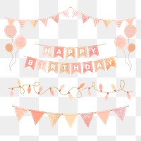 Pastel happy birthday png decoration sticker set, transparent background