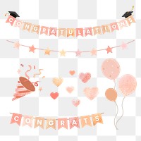 Pastel congratulations png decoration element set, transparent background