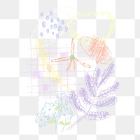 Floral line art png transparent background, pastel kids doodle design