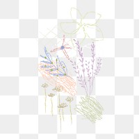 Png colorful flower kids drawing sticker, crayon abstract design, transparent background