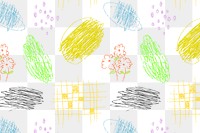 Colorful feminine pattern png background, crayon line art design