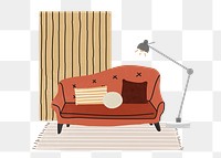 Cozy room png illustration, with furniture & home decor, transparent background