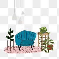 Feminine room png illustration, with furniture & home decor, transparent background