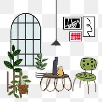 Cafe png illustration, with furniture & home decor, transparent background