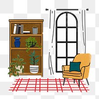Feminine room png illustration, with furniture & home decor, transparent background
